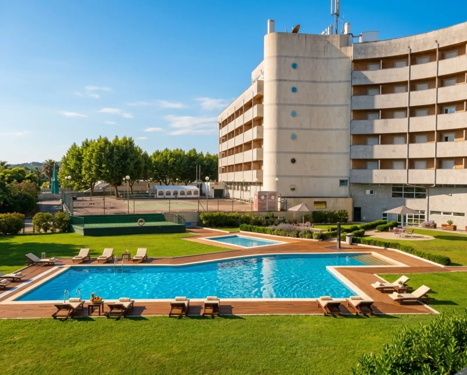 Grande Hotel Dom Dinis exterior at sunset overlooking the Tua river